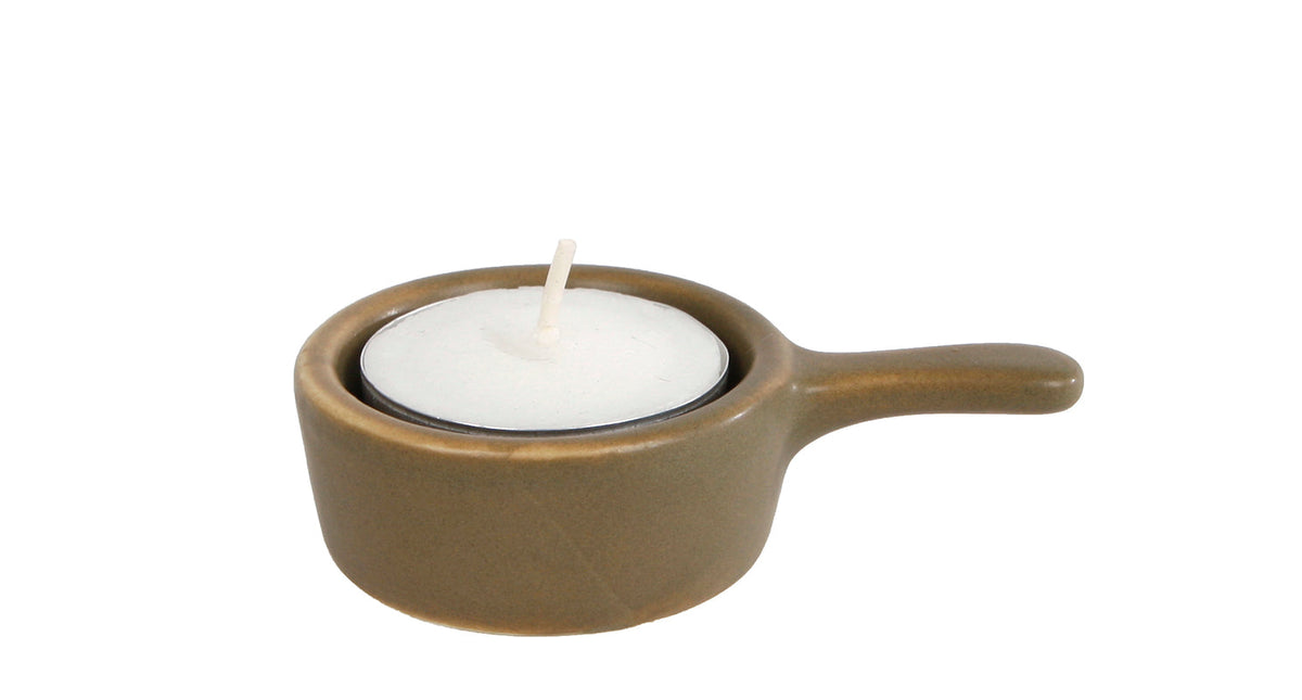 Theelichth cup beige aardewerk 8x5x2cm