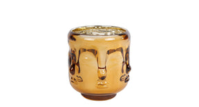 Theelichthouder faces s gold glas 8x8x8cm