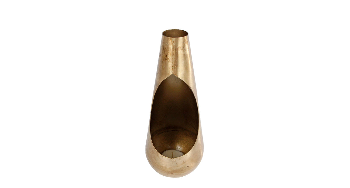 Windlicht flame s warm goud metaal 21x8x8cm