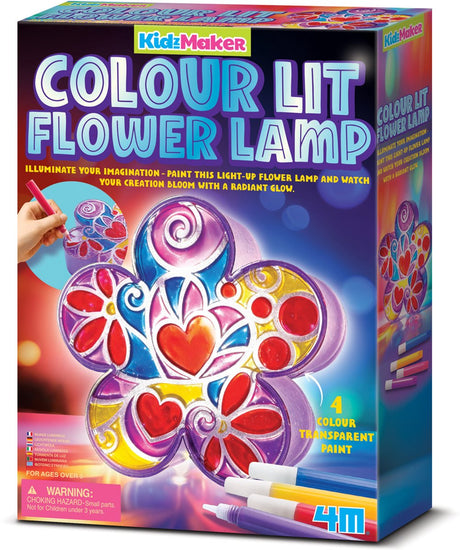 4m knutselen - beschilder jouw kleurenlamp - bloem - 4 kleuren - hobbypakket - kidzmaker - 5 jaar
