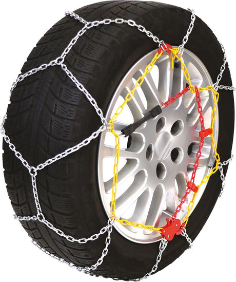 Carpoint sneeuwkettingen – kns 70 – 9mm gehard stalen gripschakels – semiautomatische spanner – kruisspoor verbetert de grip – inclusief nood reparatieschakels, handschoenen, handleiding handige opbergtas