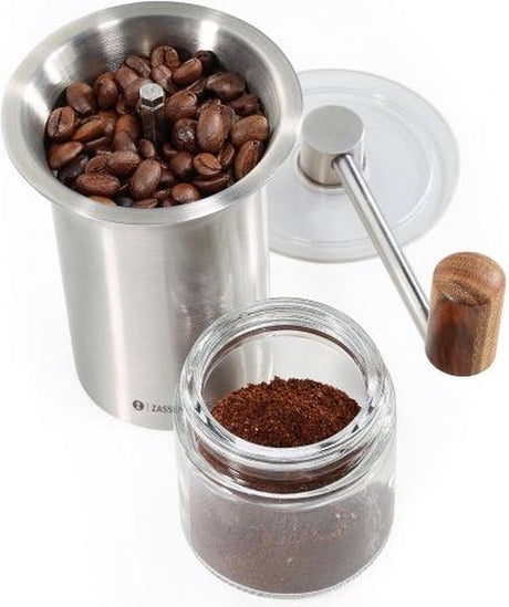 Zassenhaus - koffiemolen - barista - glas - roestvrijstaal