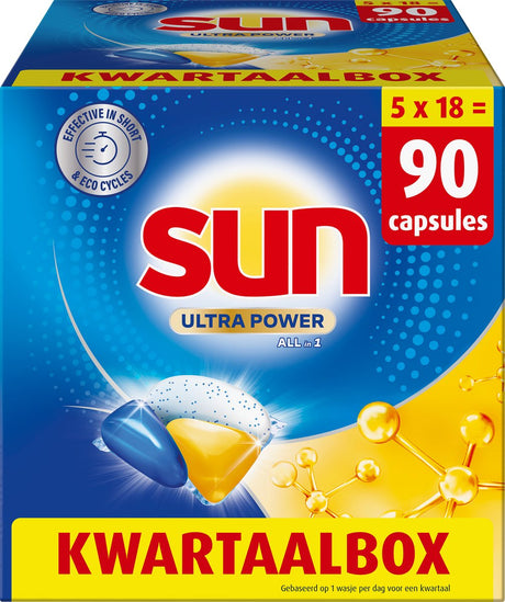 Sun - vaatwastabletten - ultra power - all in 1 - 90 capsules - voordeelverpakking