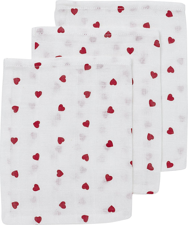 Meyco baby sweet heart washandjes - 3-pack - hydrofiel - red - 20x17cm