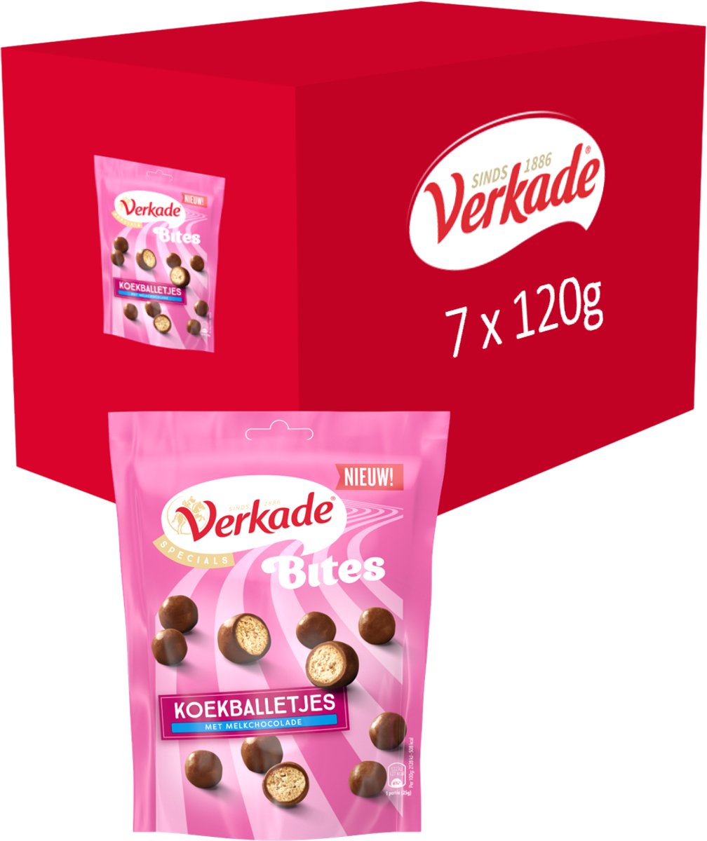 Verkade bites koekballetjes - melkchocolade - 7 x 120 gram zakje