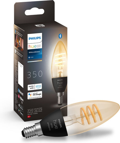 Philips hue filament - led lamp - e14 fitting - bevat 1 lamp - aanpasbaar wit licht - kaarsvorm - vintage look - slimme verlichting