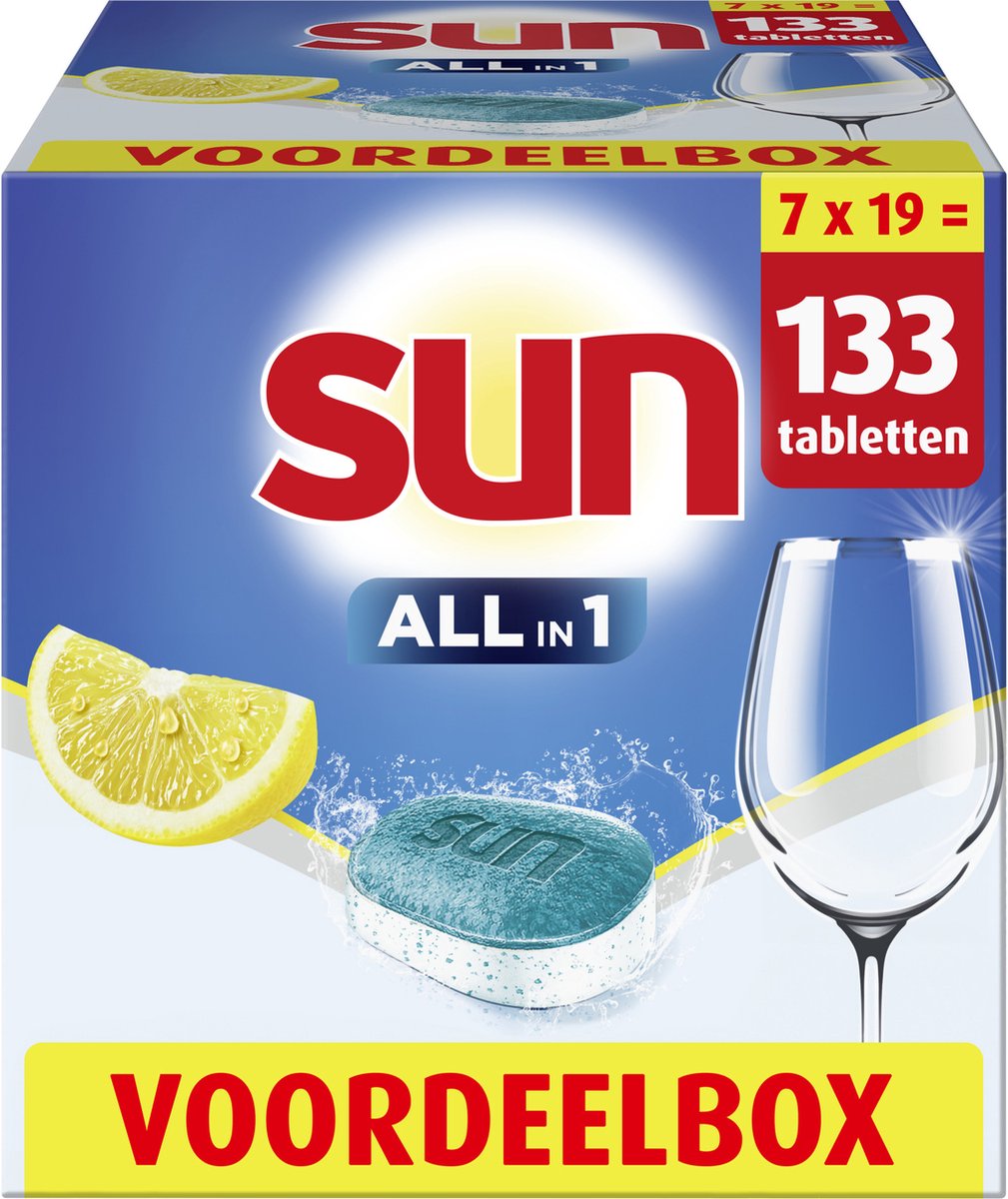 Sun - vaatwastabletten - citroen - all-in 1 - 133 tabletten - voordeelverpakking