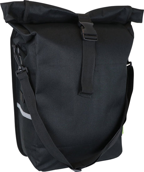 Dresco enkele fietstas leisure – inhoud 18 liter - waterafstotend nylon – twee bevestigingshaken – afsluitbare rolsluiting - verstelbare schouderriem – bevestigingsmogelijkheid draagbare lampjes - reflecterende accenten - afmeting 48x30x15cm