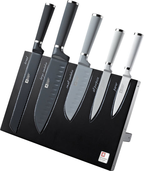 Richardson sheffield seasons – messenblok met 5 keukenmessen – magnetisch – zwart wit– 13 0 messenstaal – sterk, duurzaam betrouwbaar-cadeauverpakking