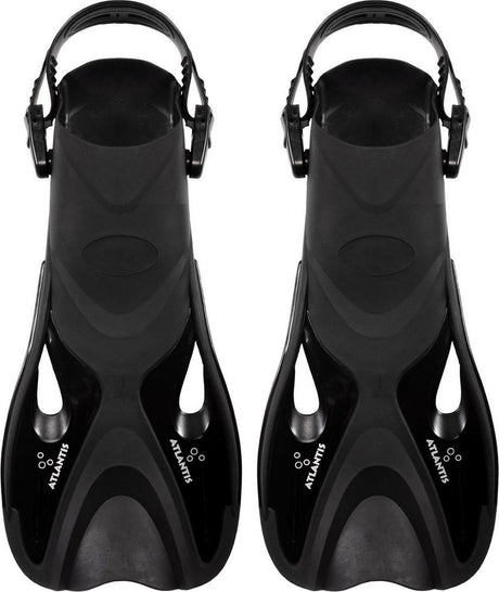 Atlantis dolphin - flippers - zwemvliezen - verstelbare hielstrap - voor zwemmen snorkelen - volwassenen - zwart - 36-41