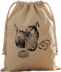 Alpina onion bag opbergzak voor uien - gemaakt van katoen - voorzien van handgreep - met printopdruk - houdt uien langer vers en fris - afmeting 32 x 32 cm - kleur beige