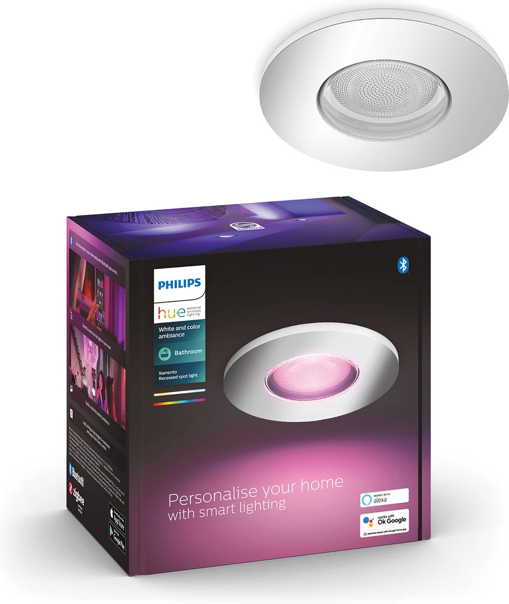 Philips hue xamento badkamerinbouwspot - wit en gekleurd wit - 1-pack - chroom - rond