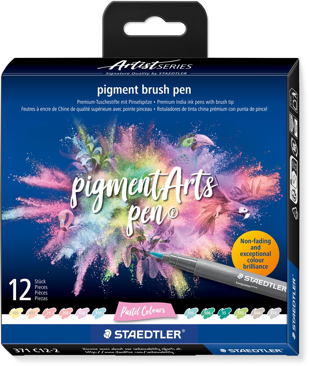Staedtler - artist series - pigment brush pen set 12 kleuren pastel colours