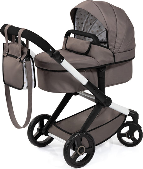 Bayer design xeo poppenwagen, verstelbare duwbeugel, om te bouwen tot jogger, zwenkwielen, tas, in bruin