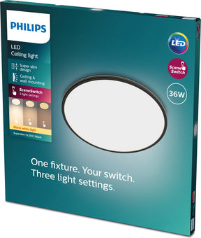 Philips led philips superslim plafondlamp - zwart - groot - warmwit licht - 36 w