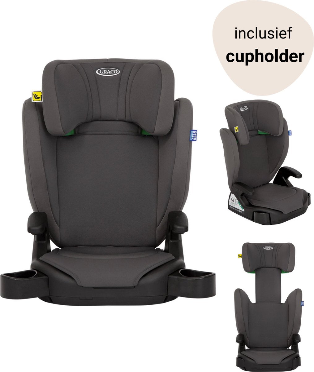 Graco junior maxi i-size r129 autostoeltje - iron - zitverhoger met rugleuning - van 100 tot 150 cm (ca. 3,5 tot 12 jaar)