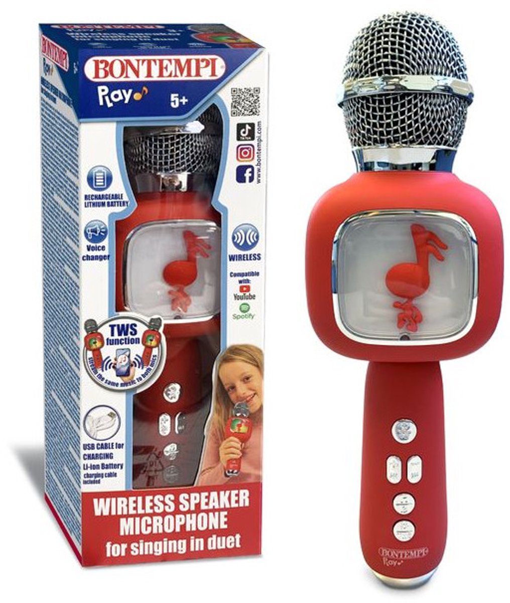 Bontempi spa bontempi 48 5110, speelgoedmicrofoon, 5 jaar, rood, zilver