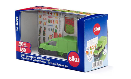 Siku 1941, streetscooter bio bezorgservice, speelgoedbestelbus, 1:50, metaal kunststof, groen, achterklep kan open, inclusief stickervellen