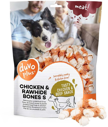 Duvo plus meat! kip runderhuid botjes - hondensnacks - kauwsnack - graanvrij hoog vleesgehalte - s - 1 kg