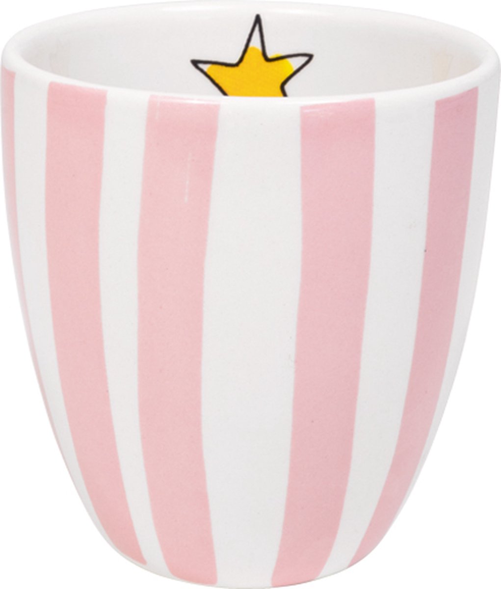 Blond amsterdam , even bijkletsen mini mok roze streep zonder oor, 0,2l