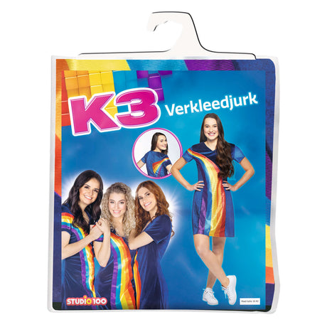 K3 verkleedkleding - jurkje volwassenen regenboog blauw - maat 38 40