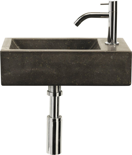 Differnz parta fonteinset - compacte wastafel met gebogen kraan in chroom - vervaardigd uit natuursteen - inclusief koudwaterkraan, afvoerplug en sifon - 40 x 23 x 11 cm - kleur bombai black