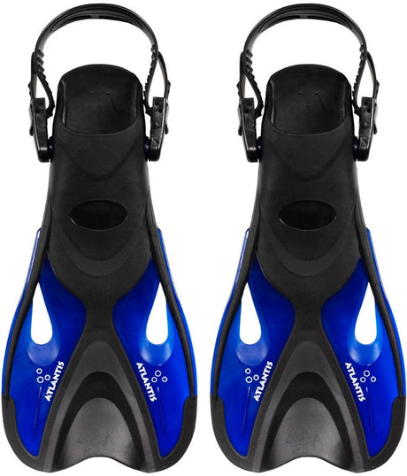 Atlantis dolphin - flippers - zwemvliezen - verstelbare hielstrap - voor zwemmen snorkelen - volwassenen - zwart blauw - 36-41