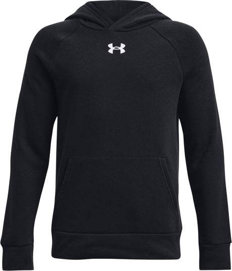 Under armour ua rival fleece hoodie-blk jongens sporttrui - zwart - wit