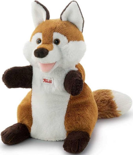 Trudi - puppets handpop vos 25 cm - handgemaakt in italie - zacht pluche - knuffeldier voor jongens en meisjes - bruin wit - 15x25x16 cm maat s
