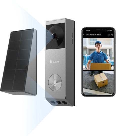 Ezviz ep3x pro + 32gb opslag – draadloze video deurbel – dual-lens 2k hd – geen abonnement – ai detectie - incl. zonnepaneel - zilver - 1 stuk