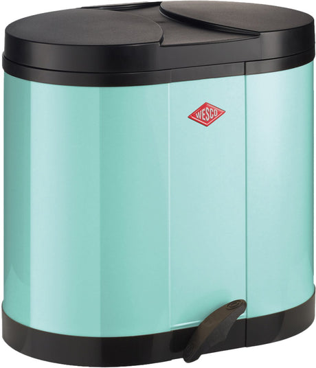 Wesco eco-verzamelaar prullenbak | 30 liter | duo pedaalemmer (2x15 liter) | metaal - mint | afvalscheiding - made in germany