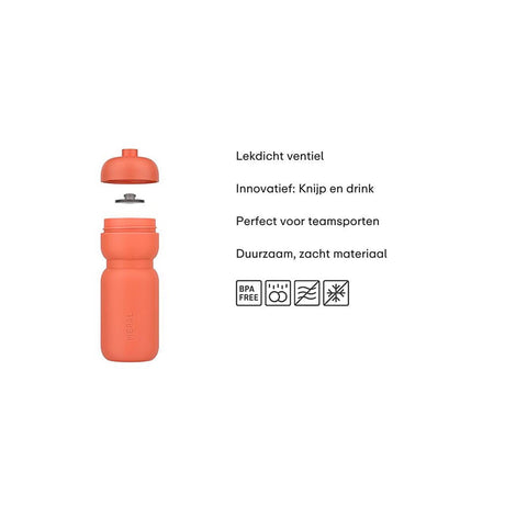 Mepal bidon squeeze sport - 600 ml - knijp en drink - lekdicht ventiel - vaatwasmachinebestendig - drinkflessen - peach orange