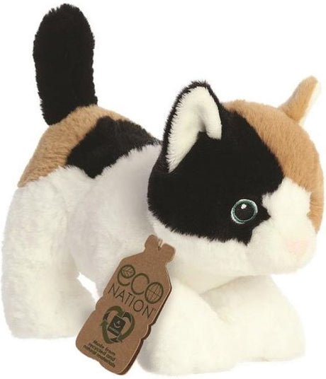 Eco nation aurora pluche knuffeldier kat poes - bruin wit - 22 cm - katten poezen thema speelgoed