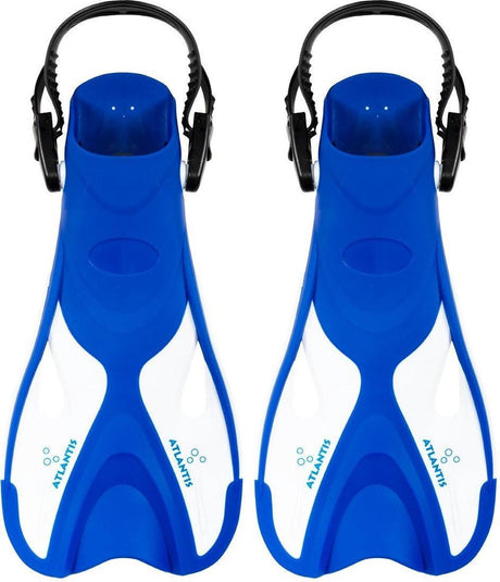Atlantis dolphin - flippers - zwemvliezen - verstelbare hielstrap - voor zwemmen snorkelen - volwassenen - blauw wit - 36-41