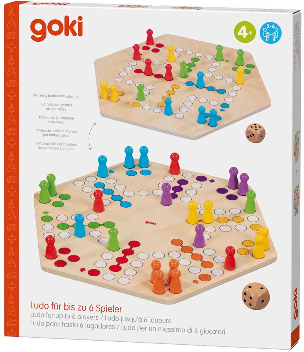 Goki houten ludo spel 6 spelers