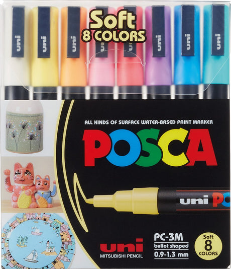 A.w. faber-castell vertri posca - pc3m - fine tip pen - soft colors, 8 pc