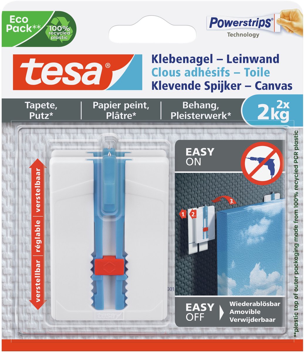 Tesa ® verstelbare nagel voor behang pleisterwerk - ideaal voor canvas - tot 2 kg spijker - verwijderbaar