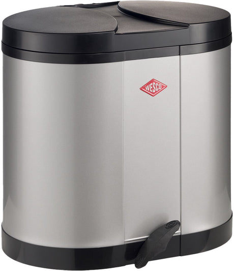 Wesco eco-verzamelaar prullenbak | 30 liter | duo pedaalemmer (2x15 liter) | metaal - zilver | afvalscheiding - made in germany