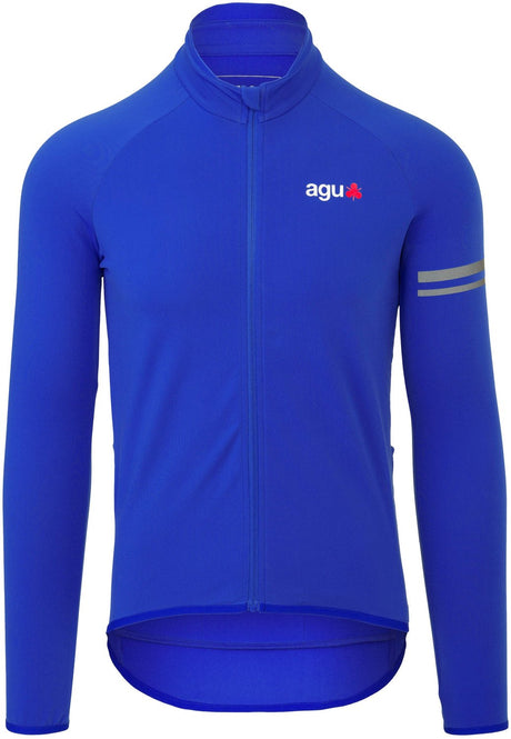 Agu essential - thermo fietsshirt heren - wielrenshirt - lange mouwen - blauw - thermisch - reflecterend - drie achterzakken - fleece kraag xxl