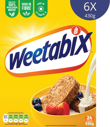 Weetabix original - 6x 430 gram - volkoren ontbijtgranen - nutriscore a - rijk aan vezels