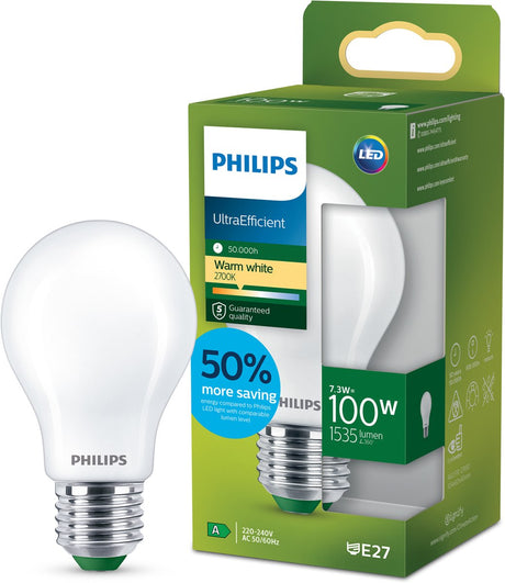 Philips led philips ultra efficient led lamp mat - 100 w - e27 - warmwit licht
