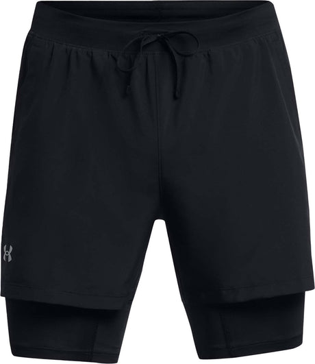 Under armour ua launch 5'' 2-in-1 shorts-blk heren sportbroek - zwart - reflecterend