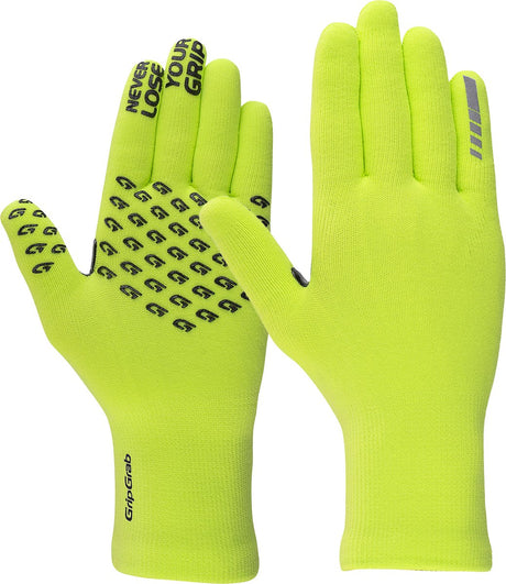 Gripgrab - waterproof knitted thermo fietshandschoenen waterdichte gebreide regen fiets handschoenen - geel hi-vis - unisex - maat xs s