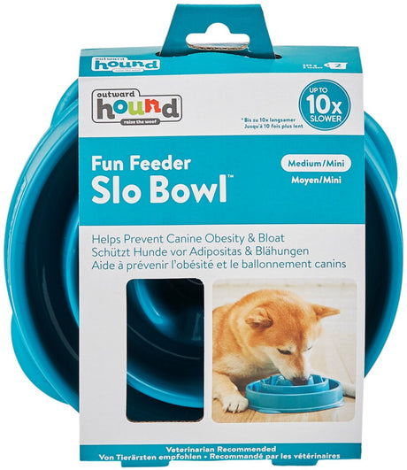 Outward hound fun feeder - anti schrok hondenvoerbak - 6 kleuren en 3 maten - door dierenartsen aanbevolen slow bowl - medium mini - blauw