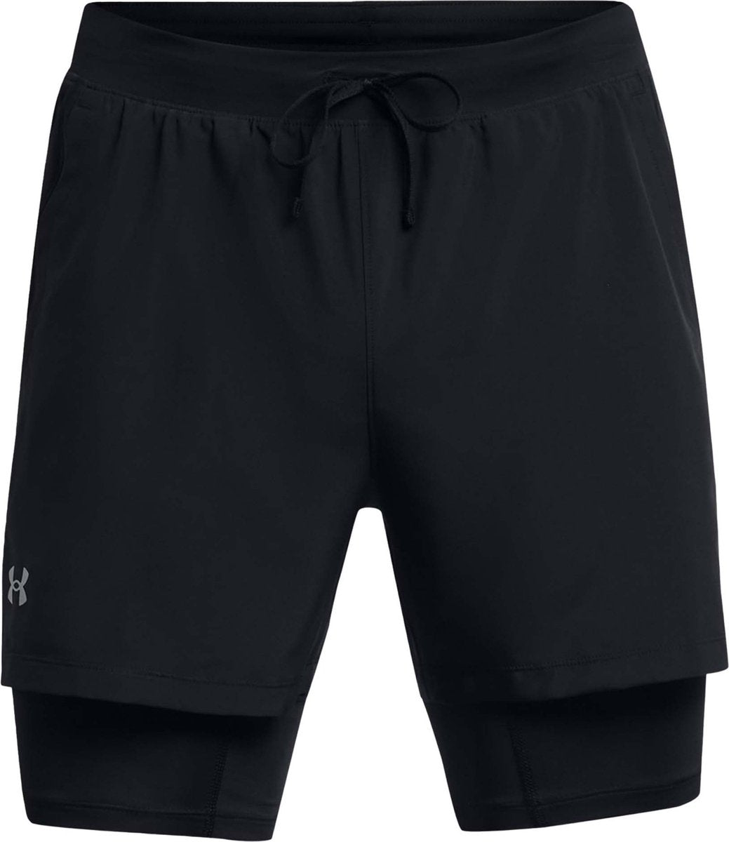 Under armour ua launch 5'' 2-in-1 shorts-blk heren sportbroek - zwart - reflecterend