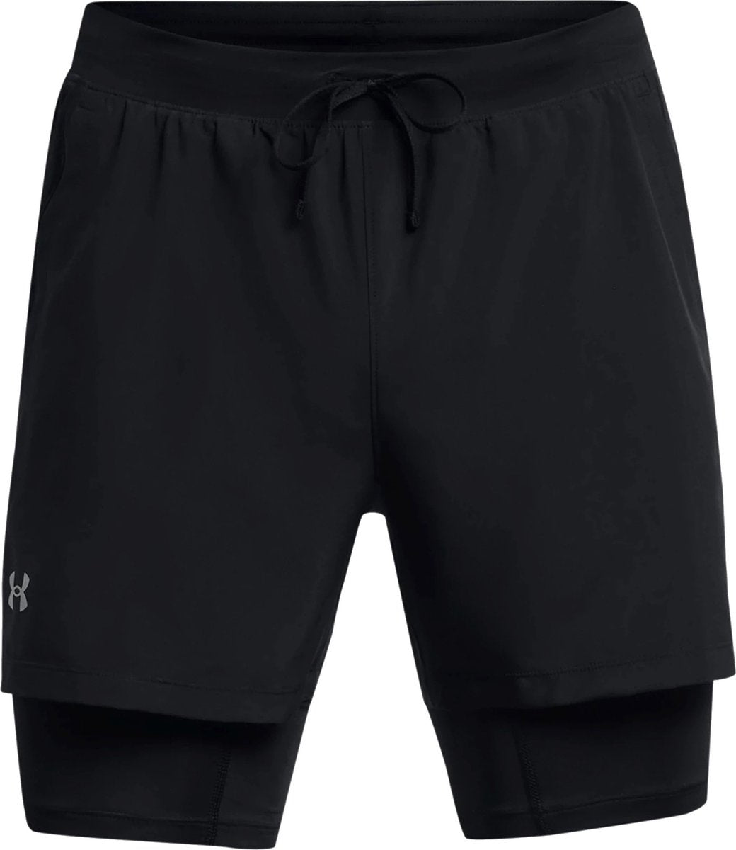 Under armour ua launch 5'' 2-in-1 shorts-blk heren sportbroek - zwart - reflecterend