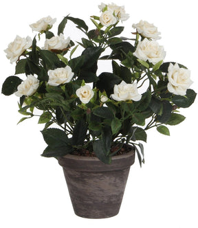 Mica decorations rozenstruik kunstplant in bloempot stan - h33 x ø25 cm - wit