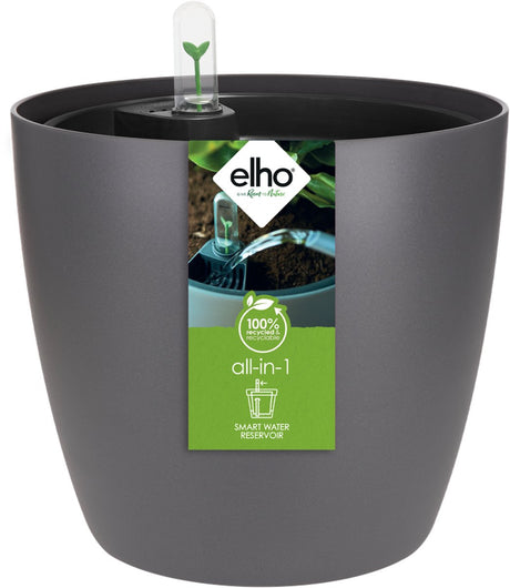 Elho all-in-1 brussel rond 18 + swi 17 - bloempot met watermeter - 100% gerecycled plastic - ø 18 cm - antraciet