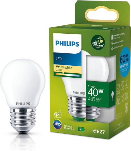 Philips led philips ultra efficient led - kogellamp - mat - 40w - e27 fitting - warmwit licht - energielabel a