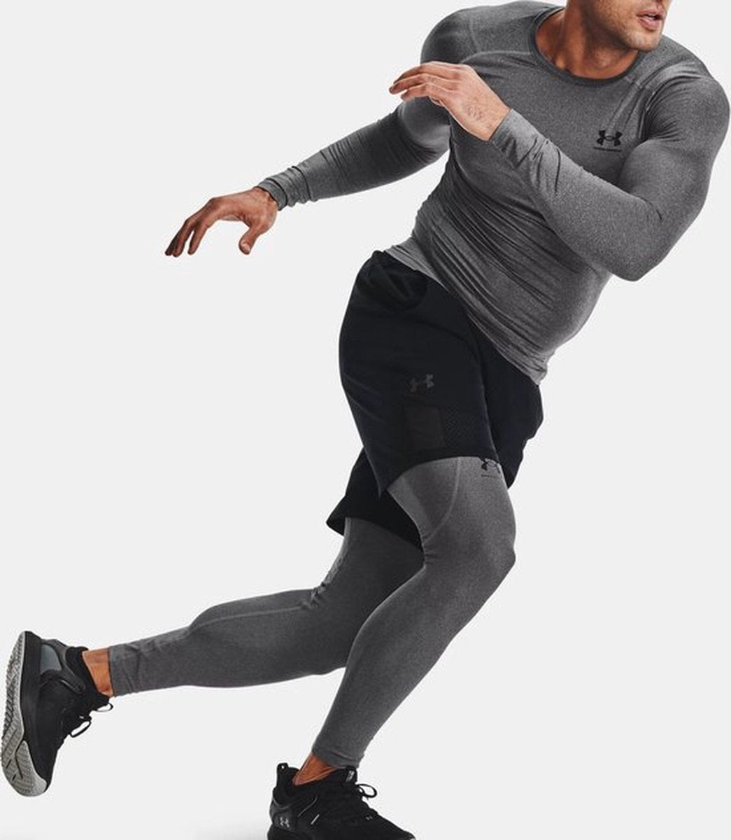 Under armour ua hg armour leggings-gry heren sportbroek - carbon heather - zwart